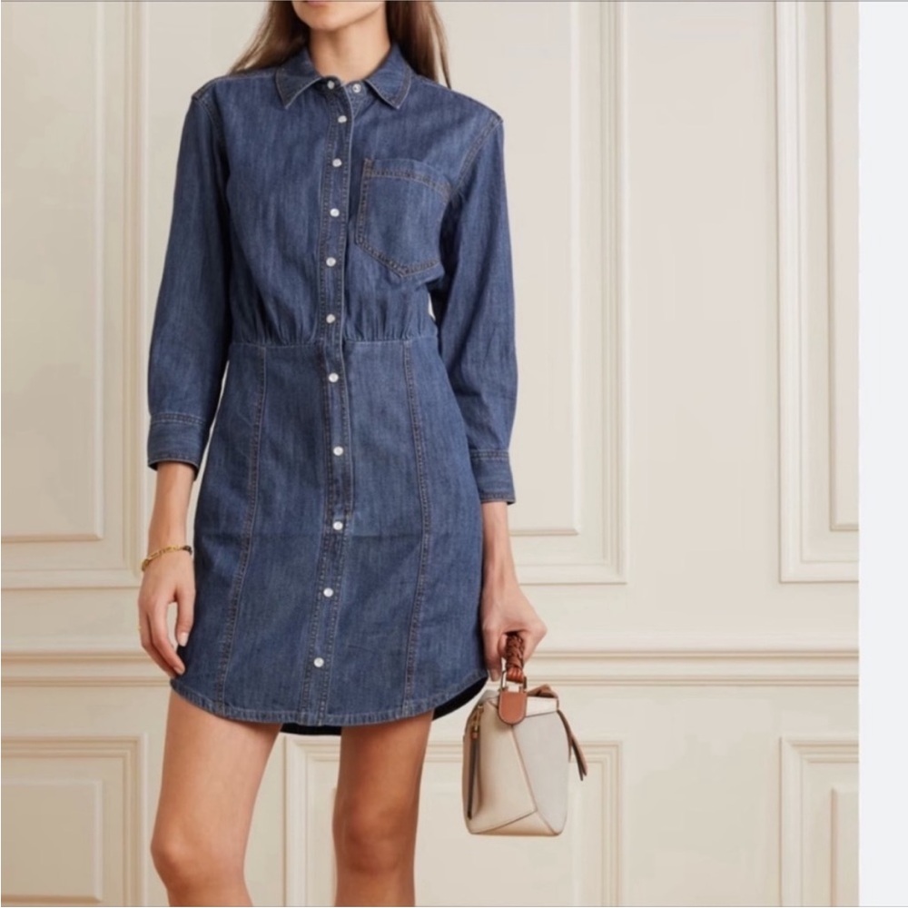 NWOT Veronica Beard Keston Casual Dark Blue Denim Shirt Dress 10 / 8 - Picture 3 of 13
